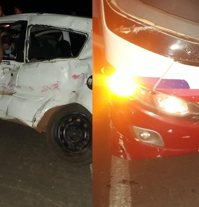 Ônibus e Ford Ká colidem no perímetro urbano da BR-153 em Guaraí; 5 pessoas ficaram feridas