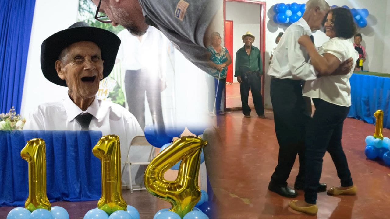 Foto da notícia: Idoso de Guaraí desafia lógica e celebra 114 anos dançando forró em festa que reuniu cinco gerações