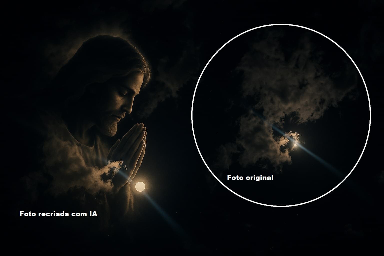 Imagem da notícia: Guaraiense se surpreende ao identificar rosto de Jesus Cristo entre as nuvens e a lua no céu
