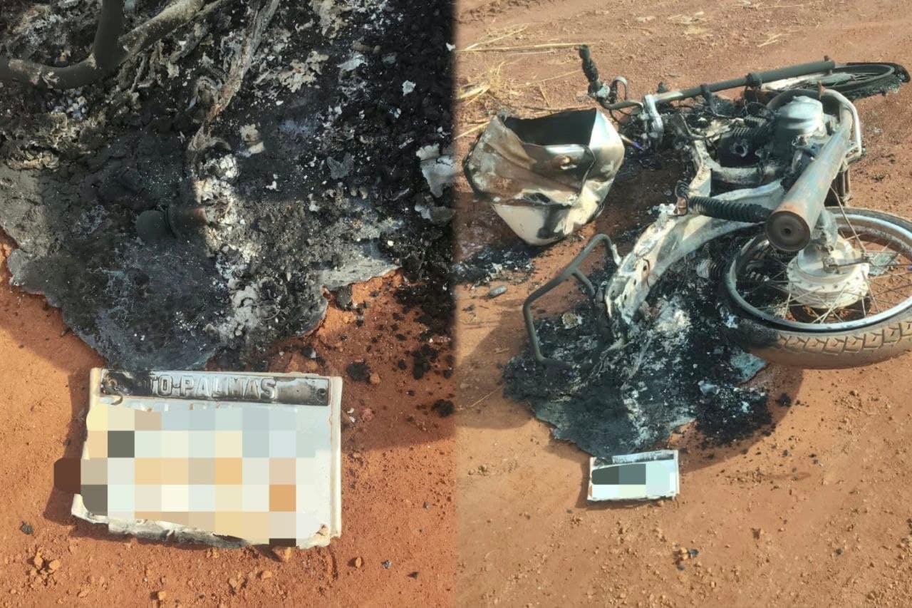 Foto da notícia: CG 150 Fan é encontrada incendiada em estrada rural de Guaraí, situada na região do “Tucum”