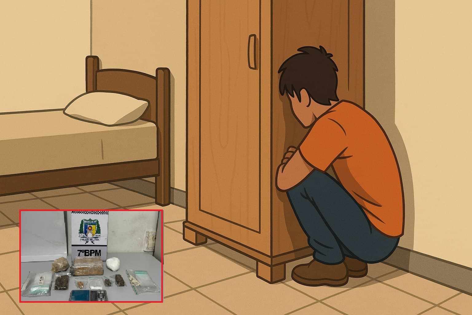 Foto da notícia: Homem preso com maconha, crack e cocaína tentou se esconder atrás de guarda-roupas em Guaraí